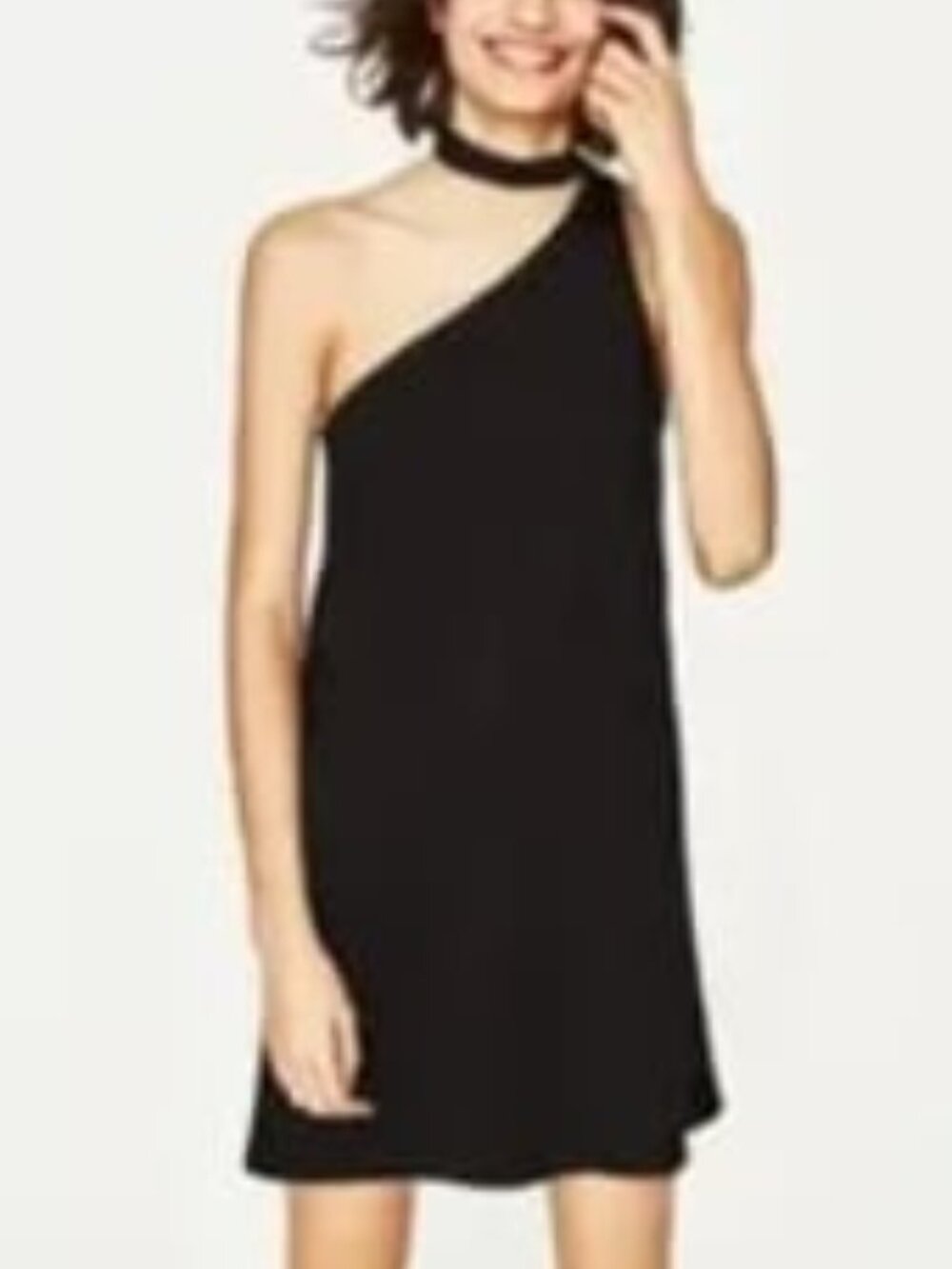 NWT Zara Trafaluc Collection One Shoulder Black Party Dress with Pearl Closure